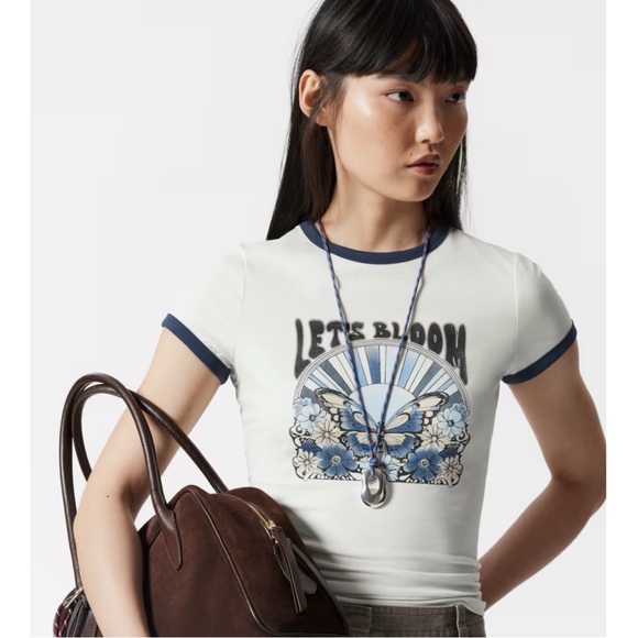 New & Other Stories Cap-Sleeve T-Shirt White Print Small - Picture 2 of 9